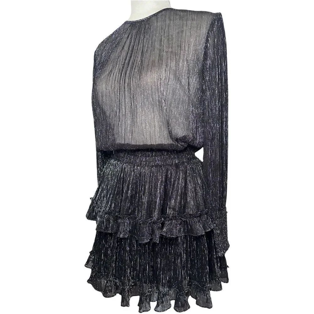 Misa Los Angeles Silver Smocked Cocktail Party Dress